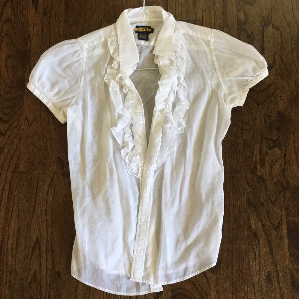 Rugby Ralph Lauren White Ruffle Top